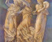 爱德华 科莱 伯恩 琼斯 : Three Female Figures Dancing And Playing